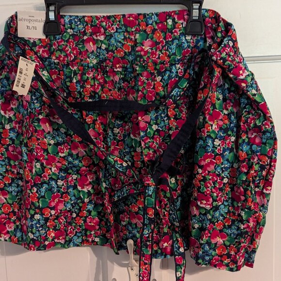 Aeropostale Floral Tie Skirt w/Pleats Pink Blue Green Elastic Waist sz XL NWT - Picture 4 of 5